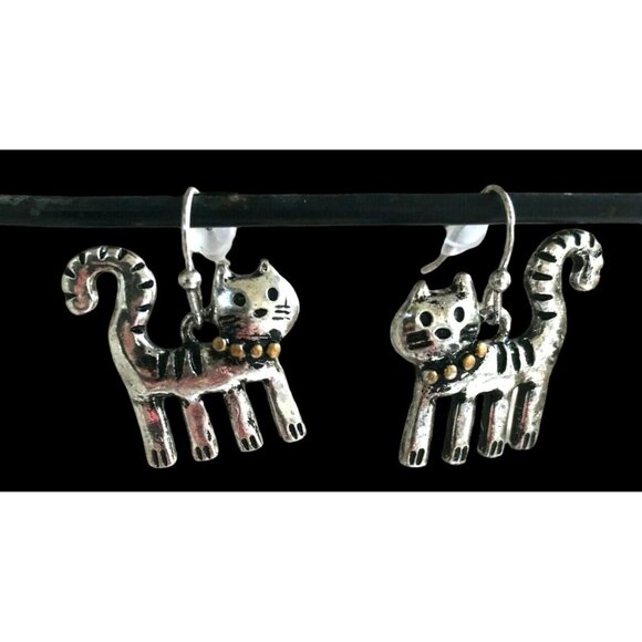 Cat Earrings Handmade Metal Kitty Lover Birthday Gift Hypoallergenic Hoo… - Picture 2 of 7